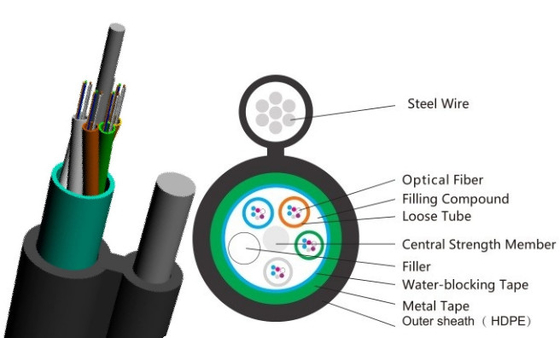 Câble aérien optique blindé autosuffisant de fibre du câble à fibres optiques GYTC8A de gaine de LSZH