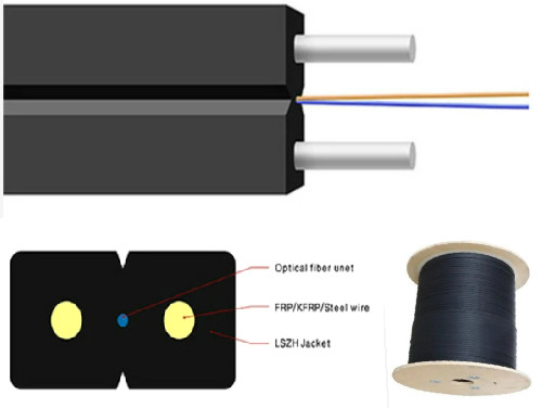 Gaine ignifuge unitaire d'intérieur de la fibre 1km de mode de câble d'interface de GJXH-2 G657A2 FTTH